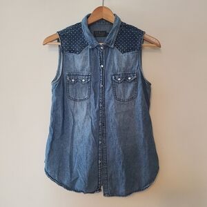Denim Sleeveless Button-Up Shirt